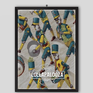 Lollapalooza 2017 Pixelpancho Chicago, EUA Pôster de show vintage. Pôster de festival de música. Pôster musical. Pôster vintage. Pôster de show.