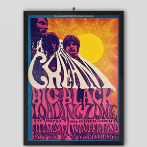 Manifesto del concerto Winterland di San Francisco dei Cream del 1968. Jack Bruce, Eric Clapton, Ginger Baker. Manifesto musicale. Manifesto vintage.