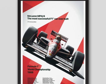 Ayrton Senna 1988 San Marino GP Vintage Car Poster. McLaren MP4/4 Poster. Vintage F1 Poster. Retro Car Poster. Rare Poster. High Quality...