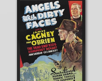 Póster de la película Ángeles con caras sucias (1938). Película de Michael Curtiz. Humphrey Bogart, James Cagney y Pat O'Brien. Póster de película, póster vintage.