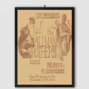 Allman Brothers Band University of Iowa 1973 Vintage Concert Poster. Duane Allman, Gregg Allman, Dickey Betts. Music Poster. Vintage Poster.