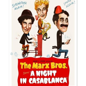A Night in Casablanca Vintage Movie Poster. Archie Mayo Movie. Groucho Marx, Harpo Marx, Chico Marx. Movie Poster. Vintage Poster. Printable