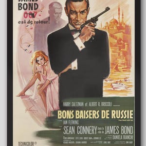 Póster de película vintage de James Bond, Desde Rusia con amor, estreno en Francia, 1963. Póster de película de Terence Young. Sean Connery. Póster de película francesa.