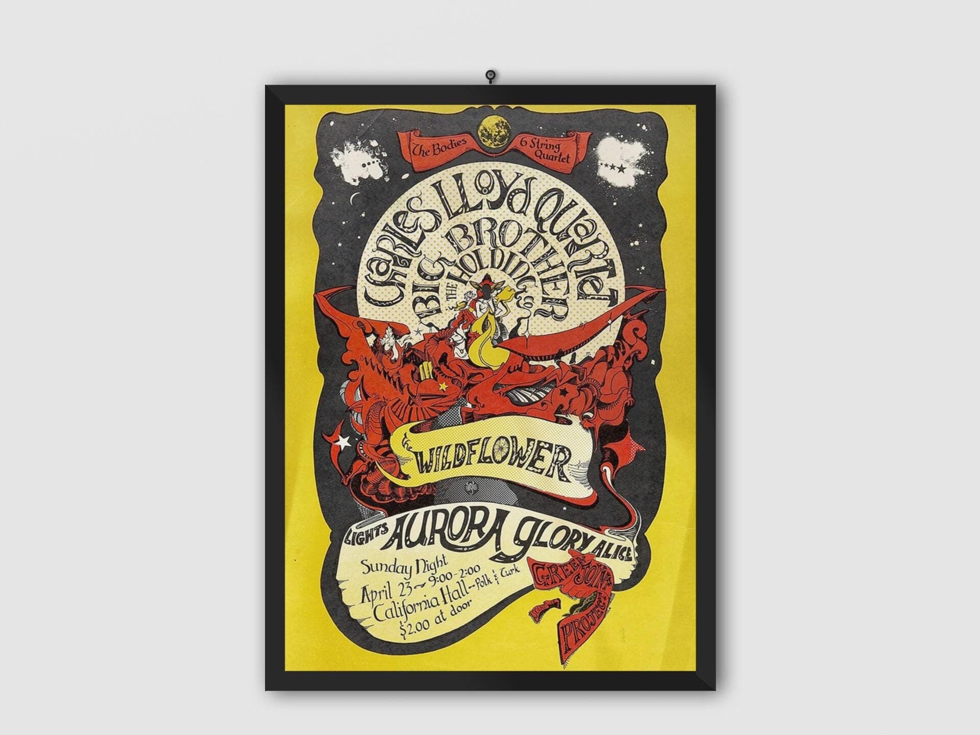 Charles Lloyd Quartet, Big Brother, The Holding Co, California Hall,  1967 Poster. Music Poster. Vintage Poster. Concert Poster. Printable.