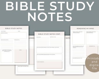 May include: Printable Bible study notes in a digital file. The notes include sections for scripture reference, definitions, questions, and notes. The pages are white with black text and a light brown background.