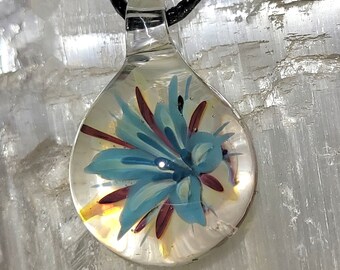 Tropical Glass Flower Pendant- Blown Glass Boro Hawaiian Flower Necklace