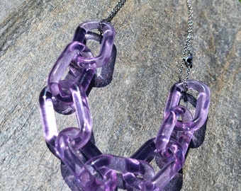 Purple Blown Glass Chain Link Necklace