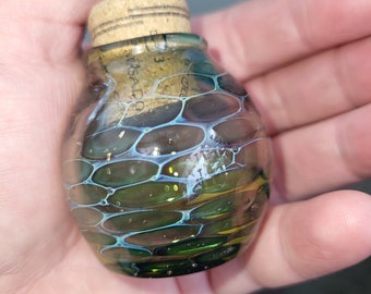 Gold and Silver Fumed Dragon Scale Blown Glass Jar with Cork