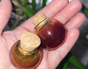 Set of TWO Blown Glass Mini Jars with Cork