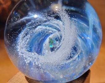 Glass Stargazer Memorial Orb- Ashes in Glass with Opals