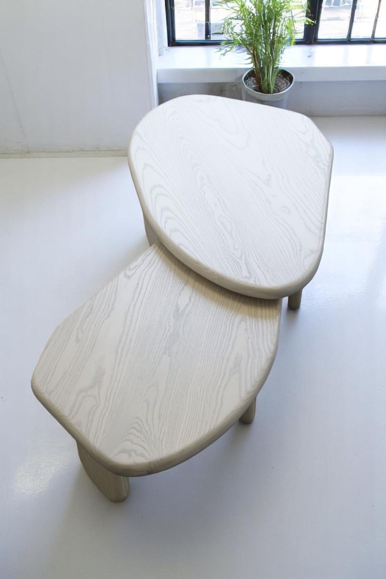 White Ash Wood Coffee Table, Unique Handmade Round Table, Small Table ...