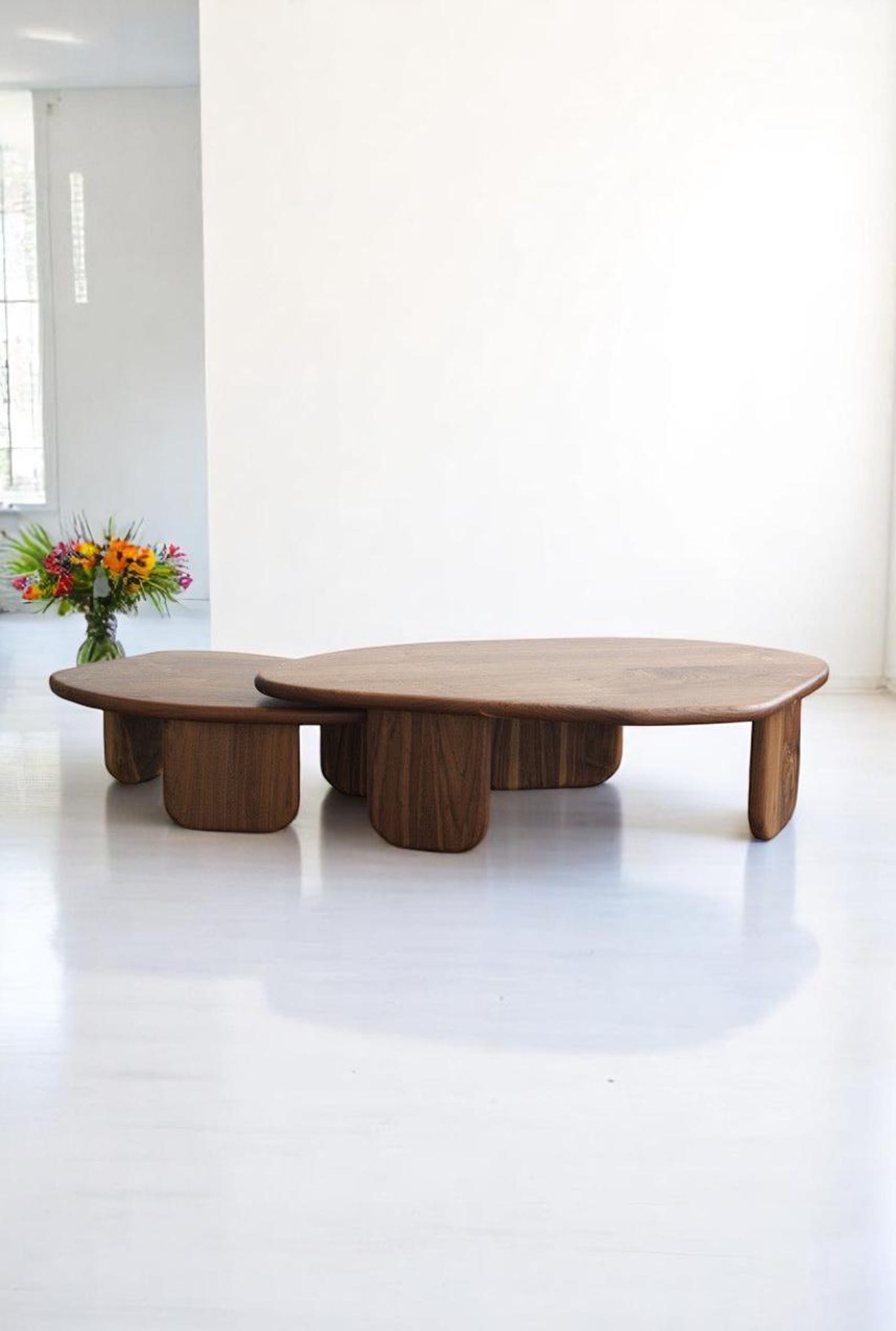Unique Table, Small Ash Coffee Table, Handmade Rustic Wooden Round Table, Mid-century Coffee ...