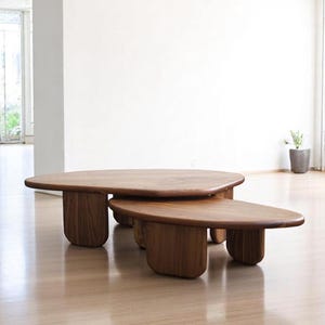 Houten salontafel, handgemaakte kleine salontafel, unieke vorm salontafel, salontafel uit het midden van de eeuw, moderne salontafel, lage salontafel