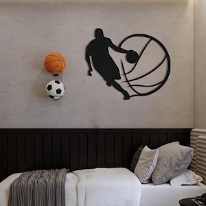 Basketball Player Metal Wall Art, 3D Shadow Effect, Sports Decor