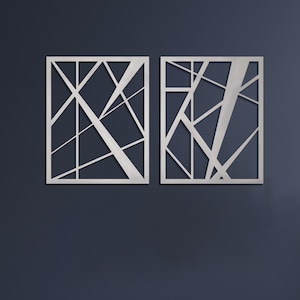 Abstract Metal Line Wall Art, Modern Geometric Panel Set of 2