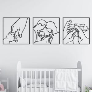 Mother and Baby Metal Wall Art, Modern Family Line Decor