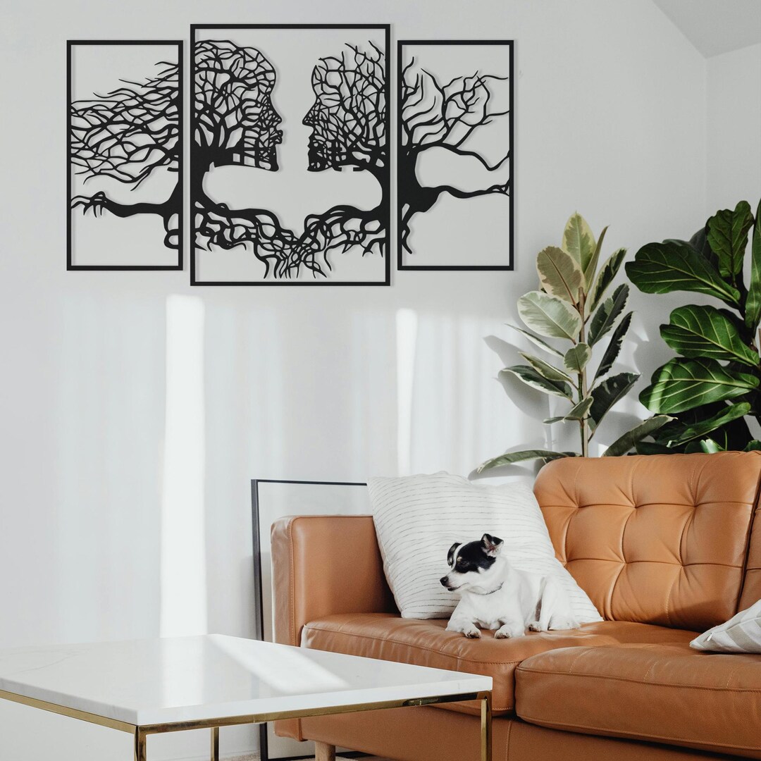Couple Metal Wall Art, Modern Metal Tree Wall Art Set, Large Home Decor ...