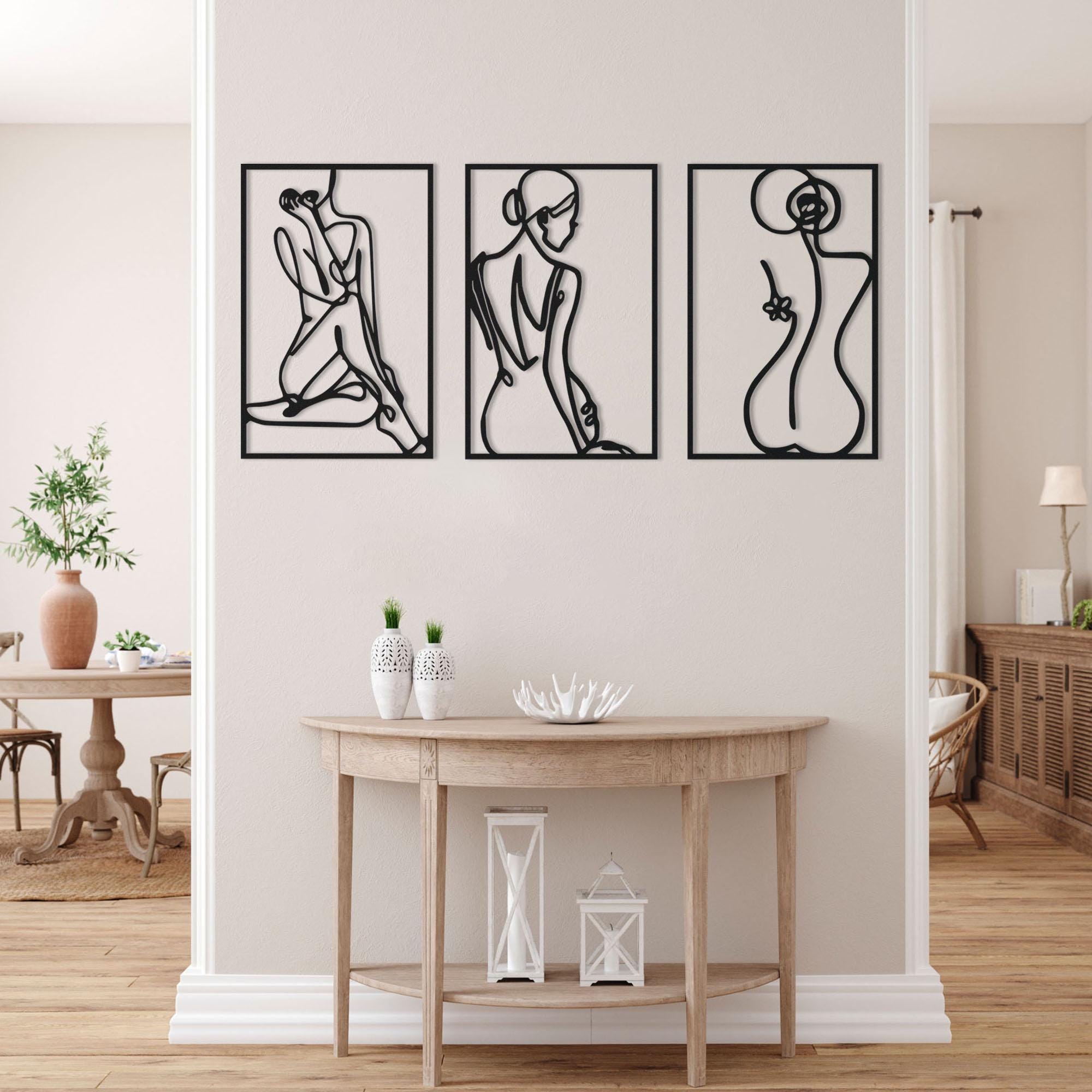 Set of 3 Female Form Metal Wall Art, Modern Line Art Decor - Etsy