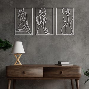 Set of 3 Female Form Metal Wall Art, Modern Line Art Decor - Etsy