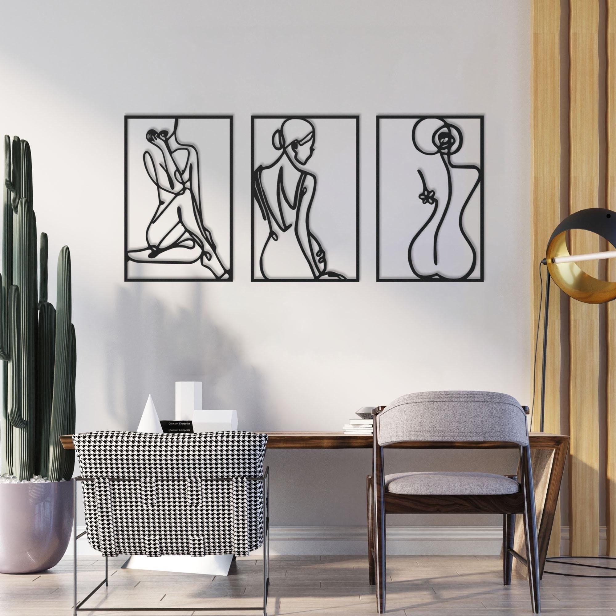 Set of 3 Female Form Metal Wall Art, Modern Line Art Decor - Etsy