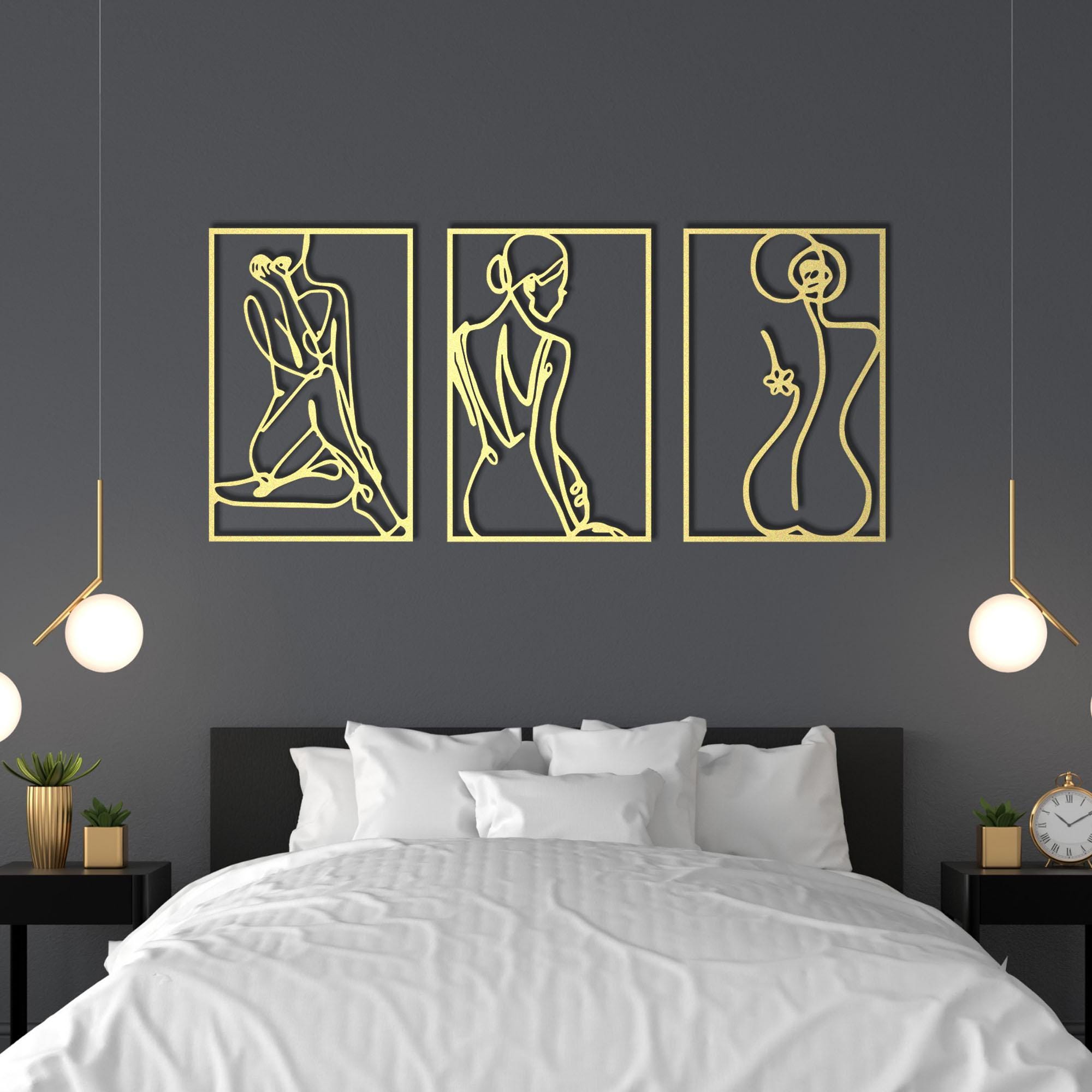 Set of 3 Female Form Metal Wall Art, Modern Line Art Decor - Etsy