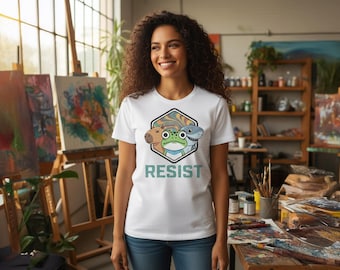 Resist | Portland Frog Capybara Shark Psychedelic Protest Art | Unisex Graphic T-Shirt