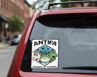ANTIFA Council of Elders Sticker | Frog Unicorn Dinosaur Decal | Portland Protest Art Bumper Sticker