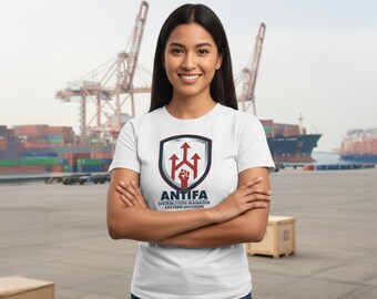 ANTIFA Distribution Manager | Satirical Logistics Role in Fake Bureaucracy | Unisex Graphic T-Shirt