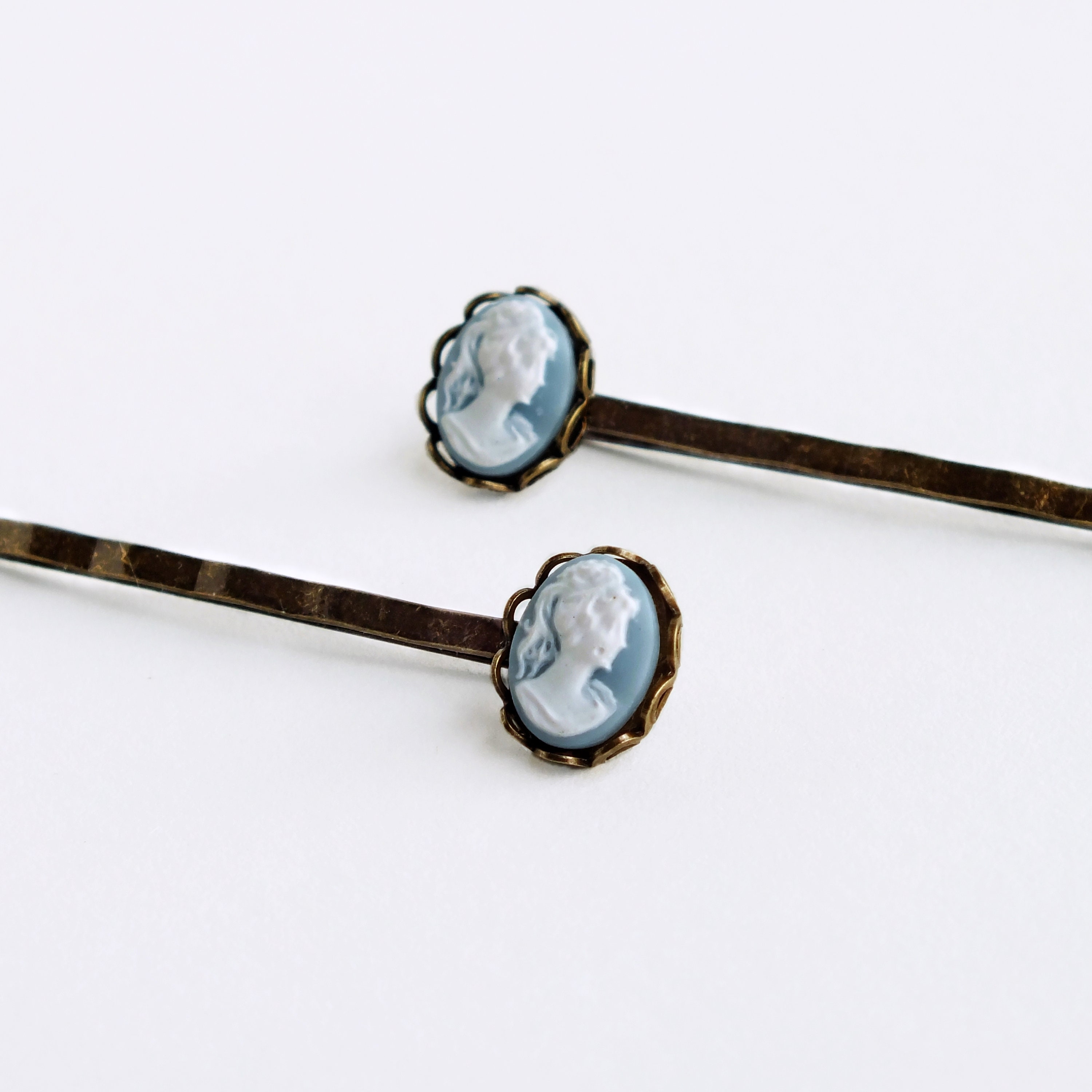 Light Blue Cameo Hair Pins Vintage Blue Cameo Bobby Pins Victorian