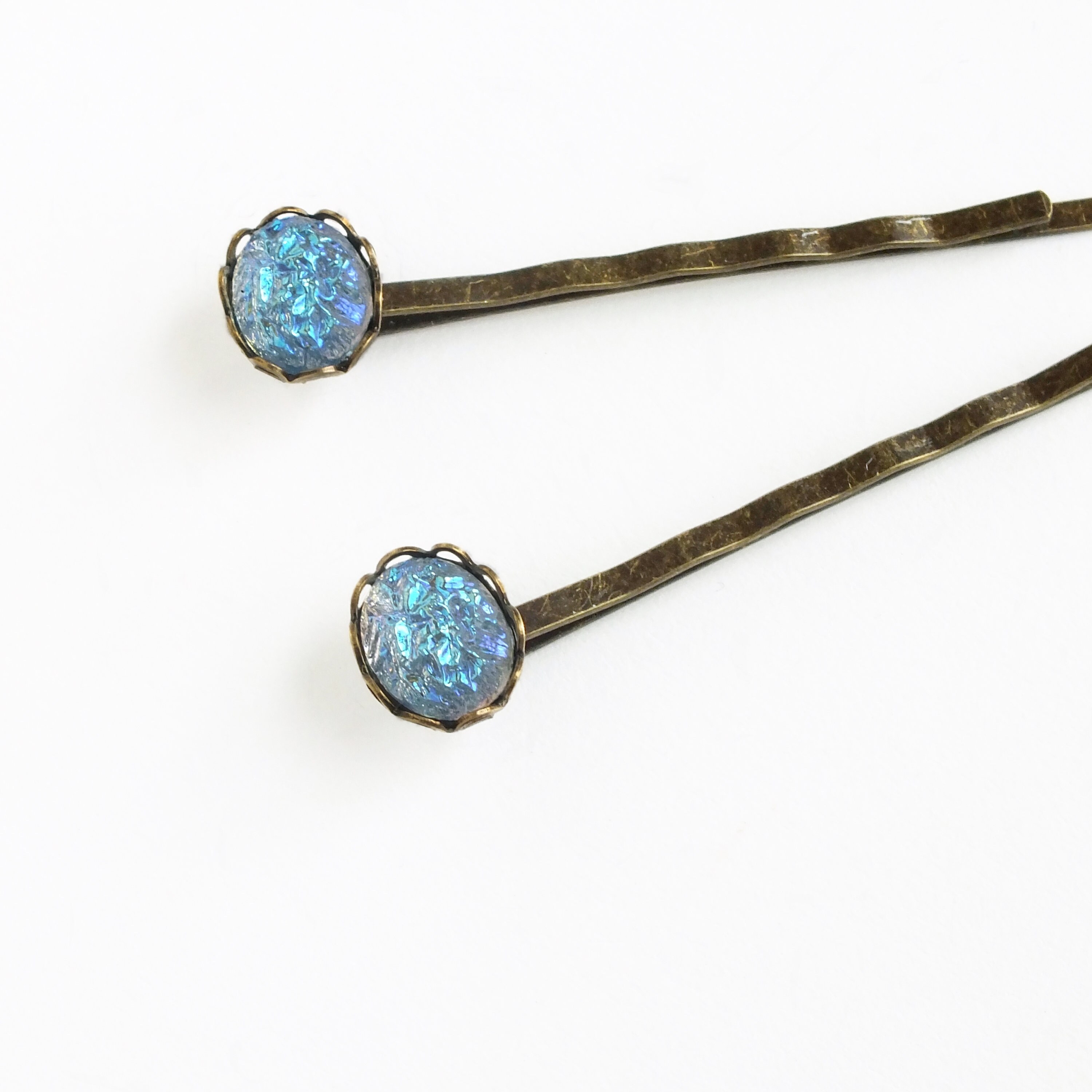 Iridescent Light Blue Hair Pins Vintage Faux Glass Ab Druzy Bobby