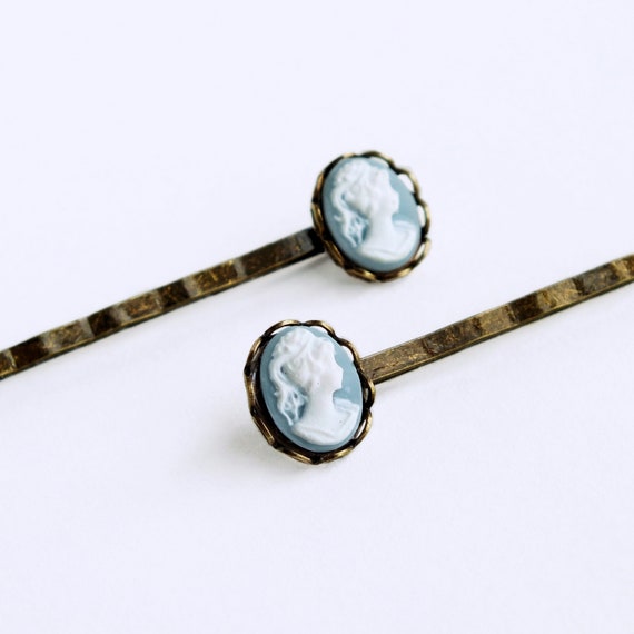 Light Blue Cameo Hair Pins Vintage Blue Cameo Bobby Pins Etsy