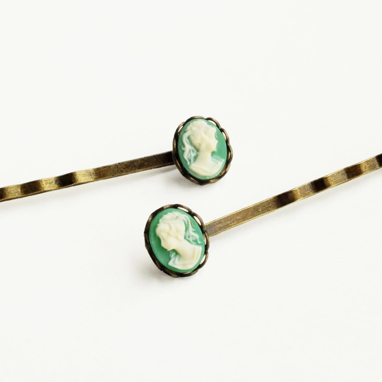 Green Cameo Hair Pins Victorian Cameo Hair Pins Vintage Cameo