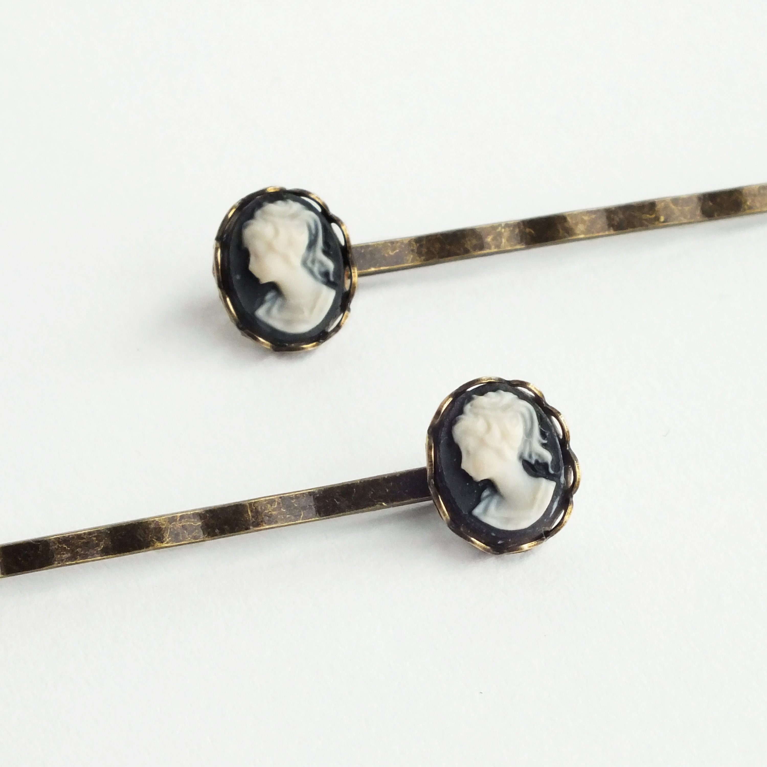 Cameo Hair Pins Vintage Black Cameo Bobby Pins Victorian Small