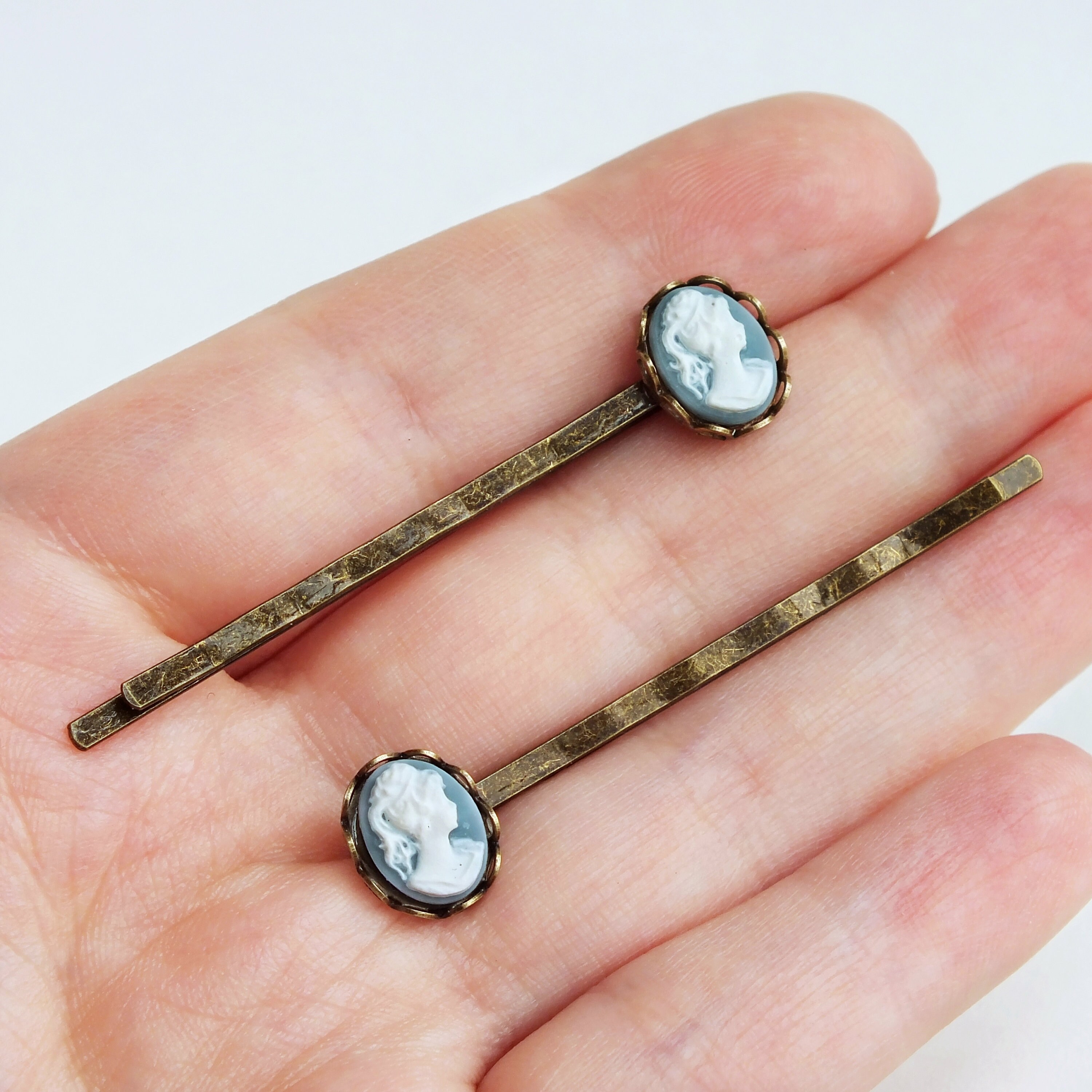 Light Blue Cameo Hair Pins Vintage Blue Cameo Bobby Pins Victorian