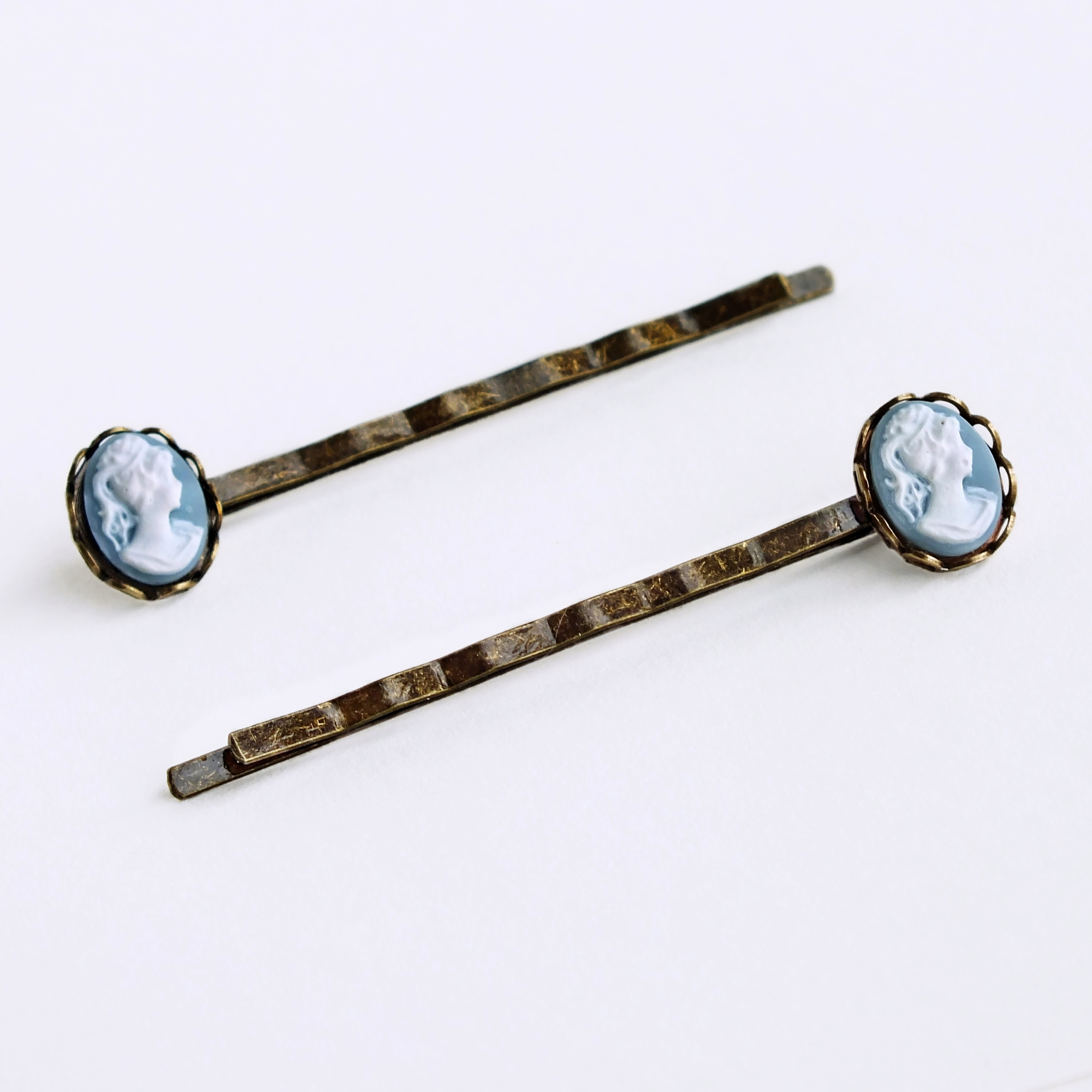 Light Blue Cameo Hair Pins Vintage Blue Cameo Bobby Pins Victorian