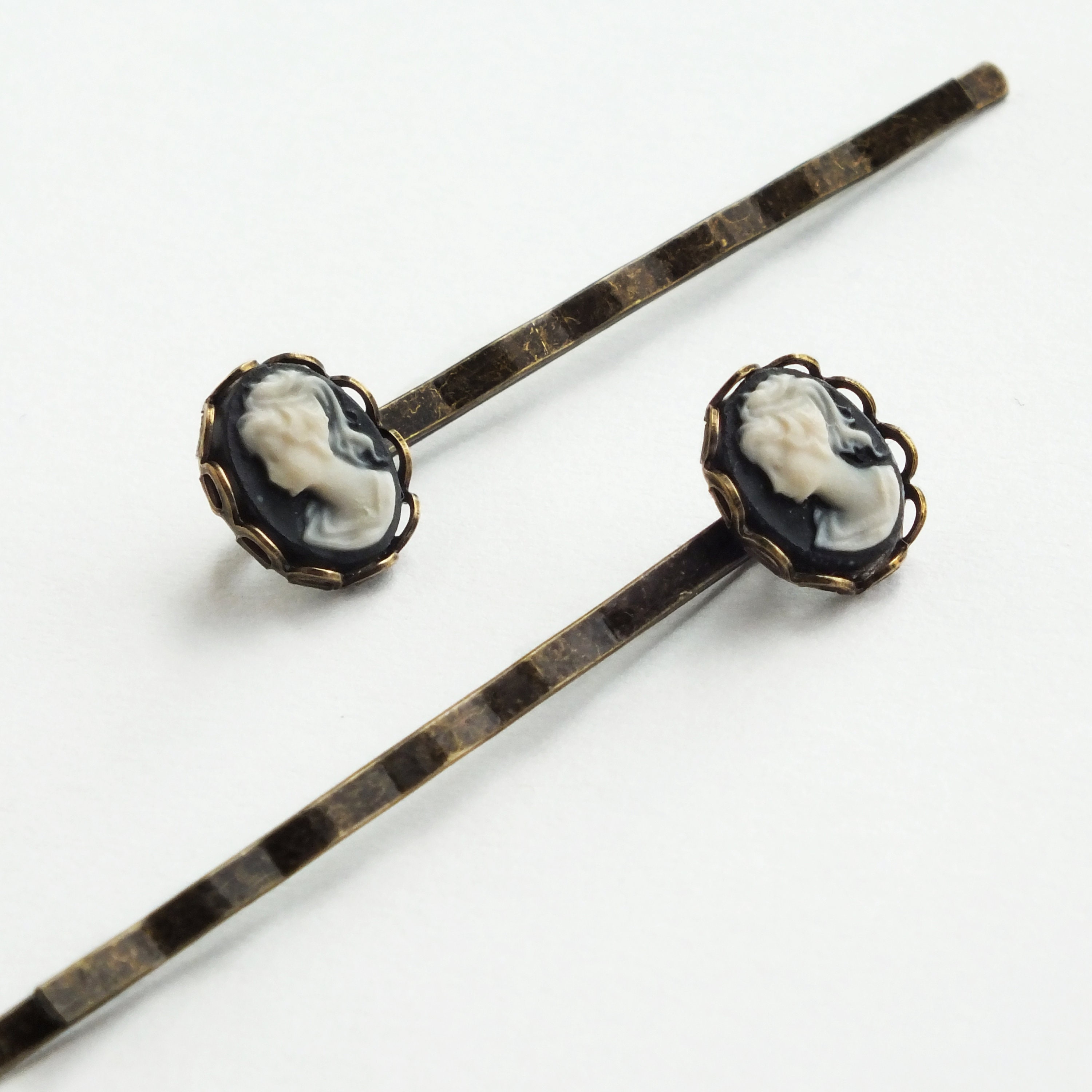 Cameo Hair Pins Vintage Black Cameo Bobby Pins Victorian Small