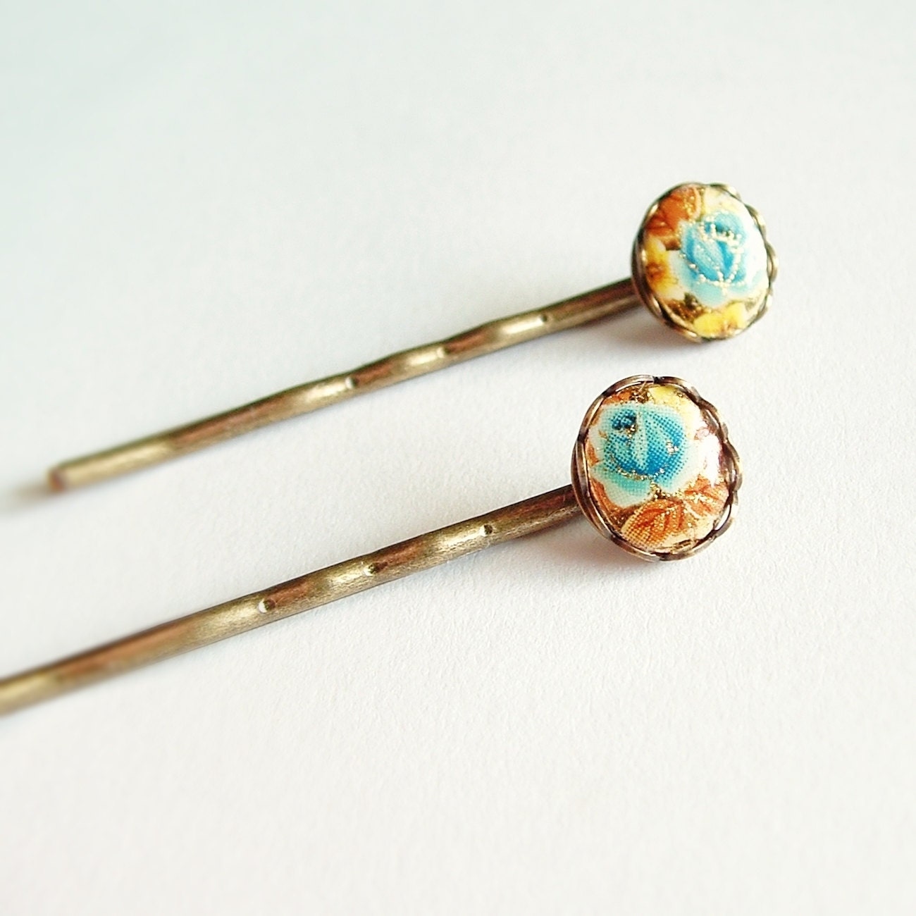 Rose Cameo Hair Pins Vintage Cameos Antiqued Brass Victorian