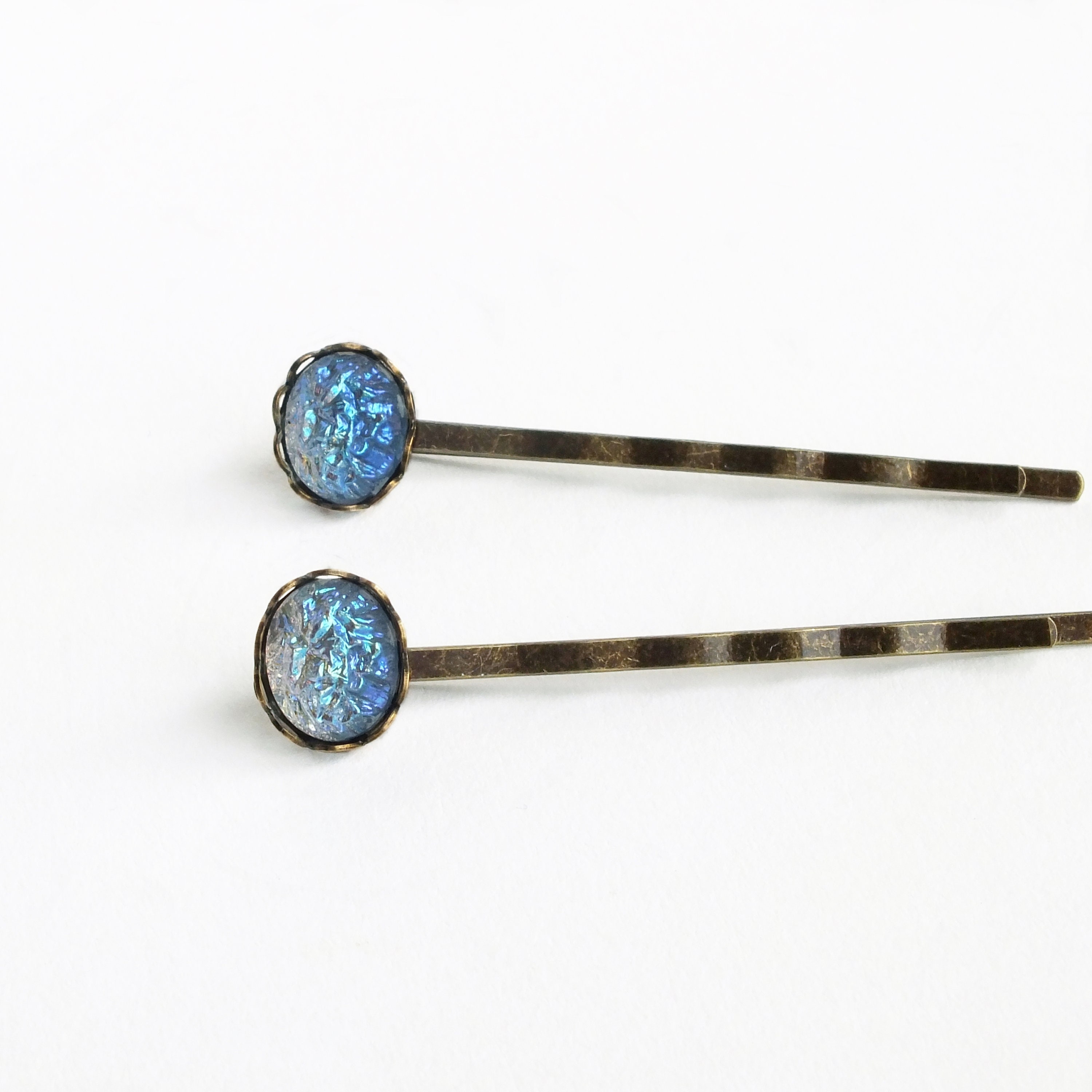 Iridescent Light Blue Hair Pins Vintage Faux Glass Ab Druzy Bobby