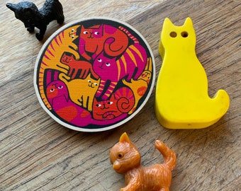 Cat party wooden pin badge