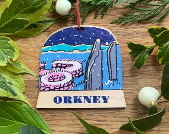 Orkney wooden snow globe decoration