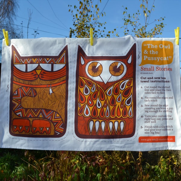 The Owl and the Pussycat cut and sew tea towel