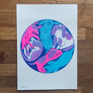 Puppy party risograph print