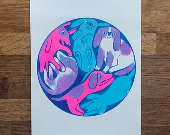 Puppy party risograph print