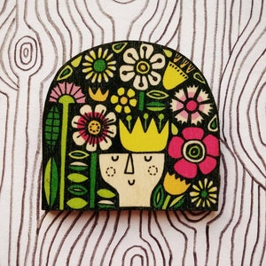 Flora wooden brooch