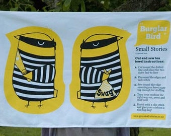 SALE - Burglar bird cut and sew tea towel