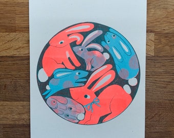 Bunny party risograph print