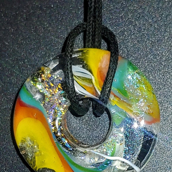 Memorial glass Rainbow jewelry ring medallion  urn remembrance keepsake glass necklace pendant handmade to order by Joe Crisanti Glass