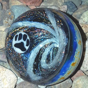 cremation pawprint vortex ash marble keepsake memorial for pet ashes remembrance orb sphere handmade one of a kind for you by Crisanti glass image 1