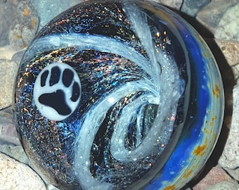 cremation pawprint vortex ash marble keepsake memorial for pet ashes remembrance orb sphere handmade one of a kind for you by Crisanti glass