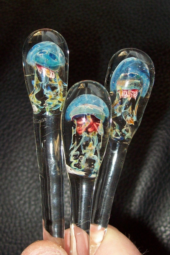 Hairstick Jellyfish Handmade Lampwork Glass Hair Stick Etsy